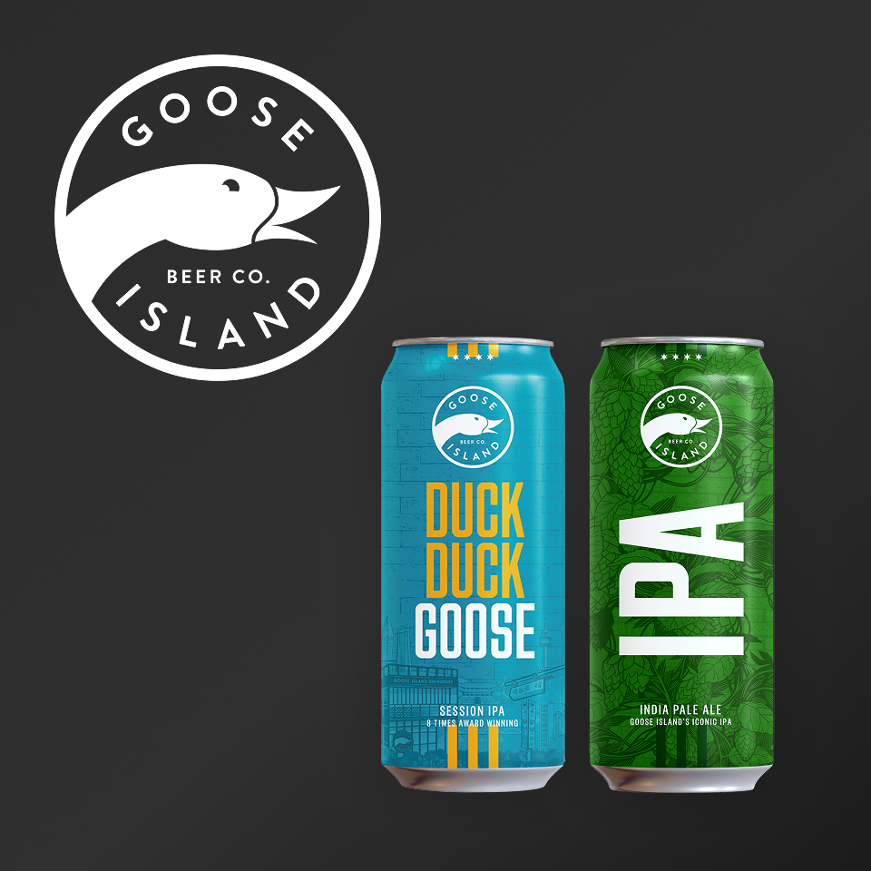 구스 아일랜드 브랜드 로고와 스카이,그린 컬러에 500ml 캔맥주가 표기되어 있습니다.