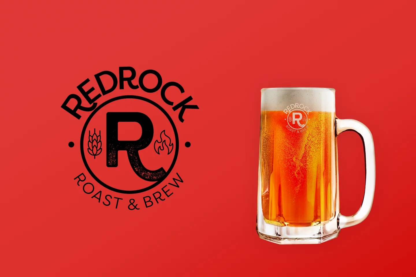 레드록 브랜드 로고와 레드 컬러에 500ml 생맥주가 표기되어 있습니다.