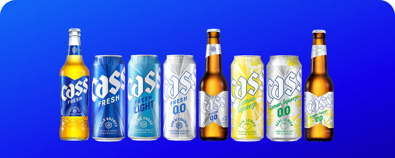 오비 맥주의 카스브랜드로 카스프레시 500ml 병,캔맥주와 카스라이트 캔맥주, 330ml병맥주, 카스 논알콜,  신제품 카스 레몬스퀴즈, 카스레몬스퀴즈 0.0 캔맥주와 병맥주가 있습니다.