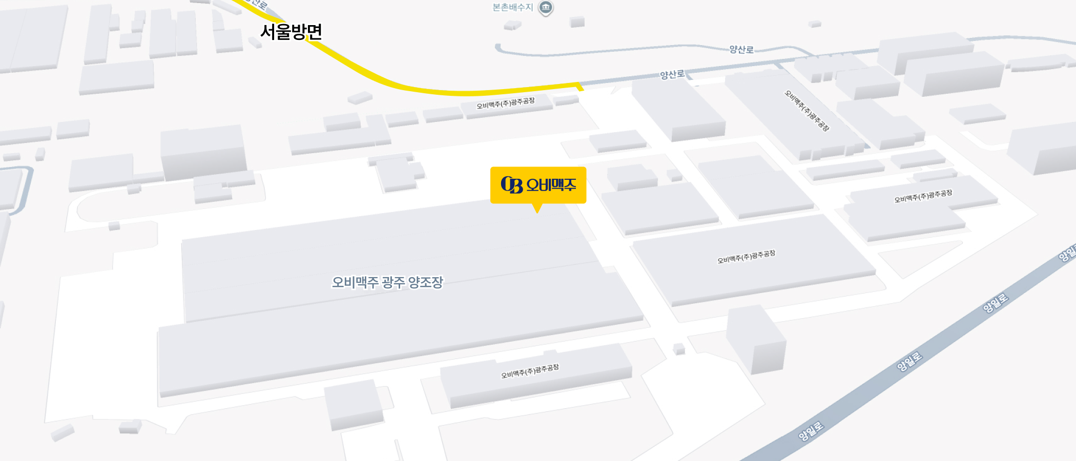 오비맥주 광주 양조장으로 가는길의 약도가 표기되어 있습니다.