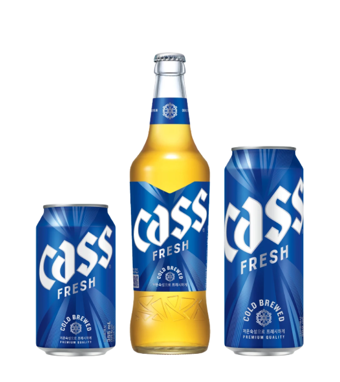 카스 프레시(Cass Fresh) 병맥주와 캔맥주 제품 이미지